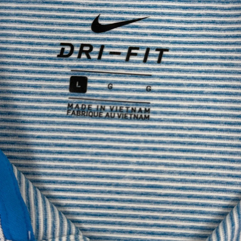 Nike Dri-FIT Polo Shirt Mens Lg Blue Striped Golf Performance Casual Sporty